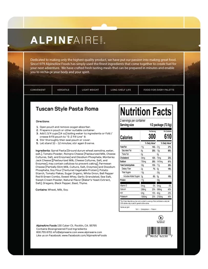 Tuscan Style Pasta Roma - Cook in the Pouch - Image 2